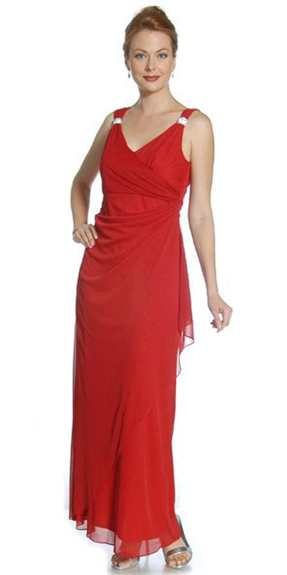CLEARANCE - Juliet 2176 Semi Formal Dress V-Neck Wrap Skirt Rhinestone Strap