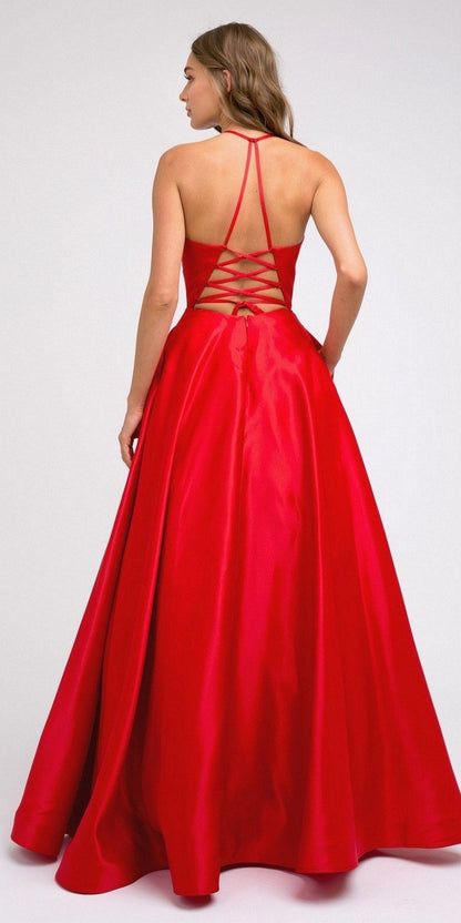 Juliet 230 Stylish Back Long A-Line Satin Prom Dress with Pockets