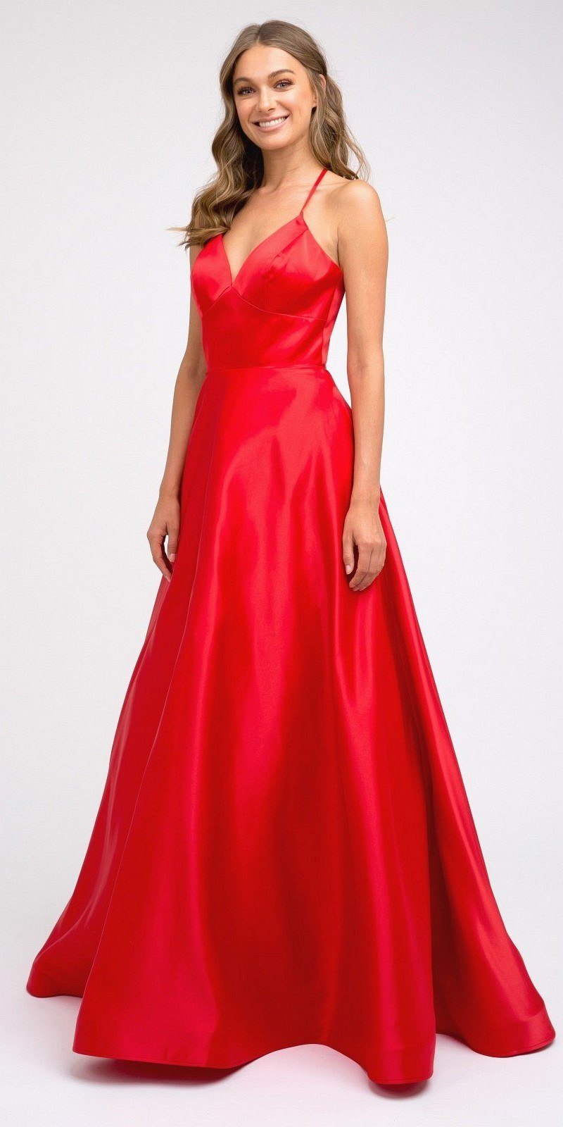 Juliet 230 Stylish Back Long A-Line Satin Prom Dress with Pockets