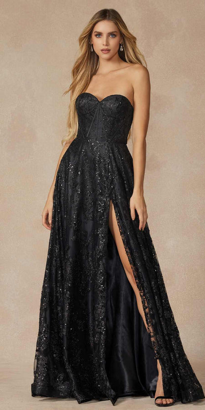 Juliet 2403 Long Butterfly Glitter Embroidered Gown with Corset Top
