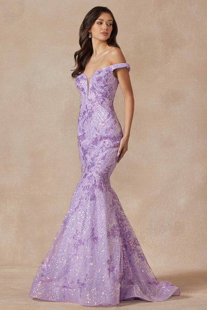 Juliet 2412 Mermaid Gown Plunging Deep V Illusion Neckline Off the Shoulder