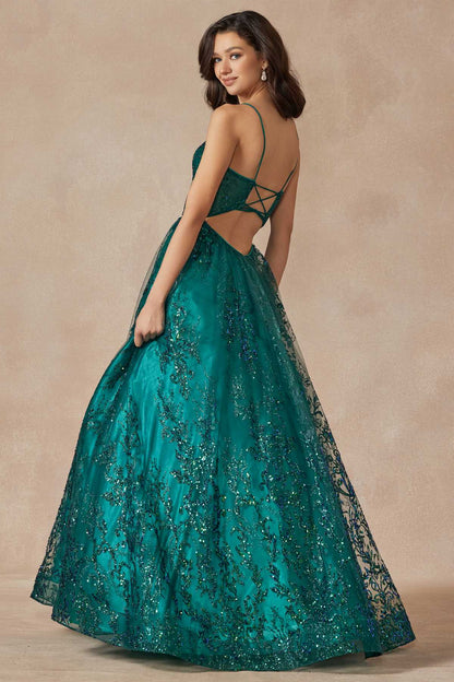 Juliet 2414 Floor Length A-Line Glitter Lace Tulle Ball Gown