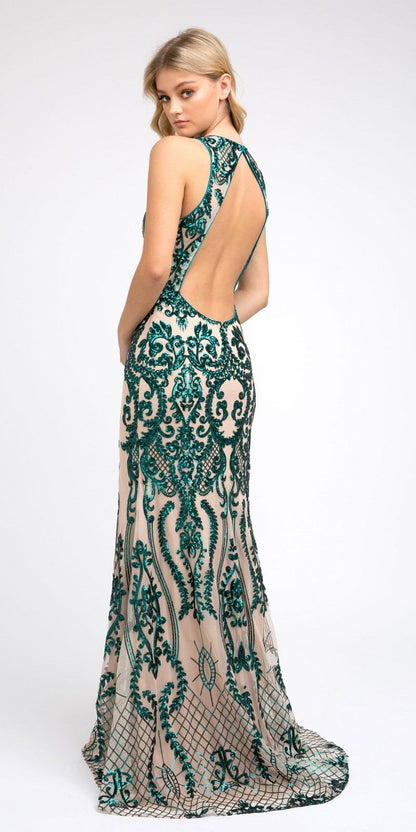 Juliet 243 Sequins Long Evening Dress Cut-Out Back