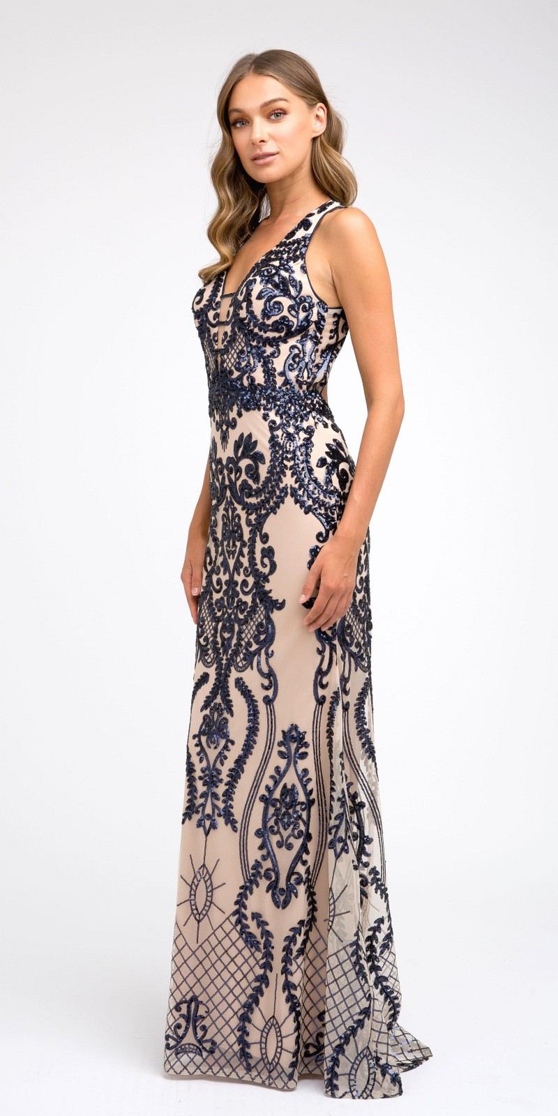 Juliet 243 Sequins Long Evening Dress Cut-Out Back