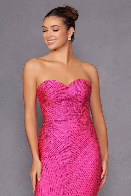 Juliet JT2472R Long Strapless Rhinestone Details Sweetheart Fitted Gown