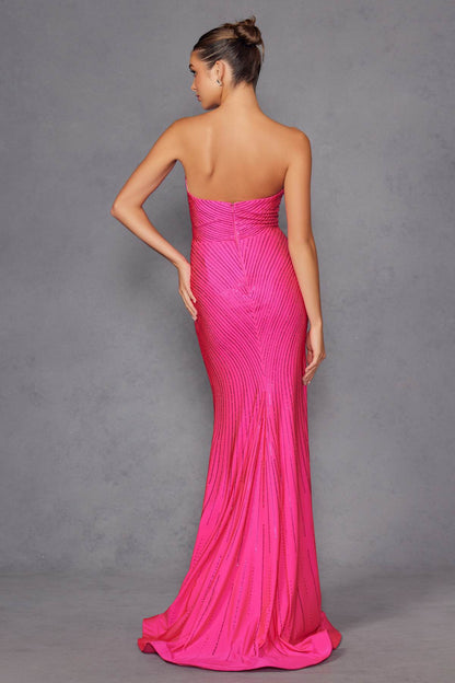 Juliet JT2472R Long Strapless Rhinestone Details Sweetheart Fitted Gown