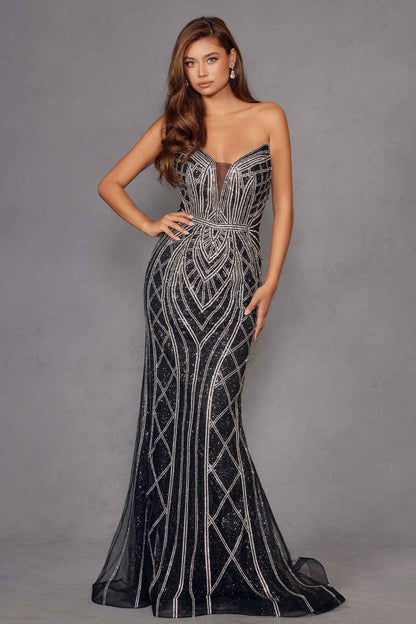 Juliet JT2525L Luxury High End Strapless Fitted Evening Gown