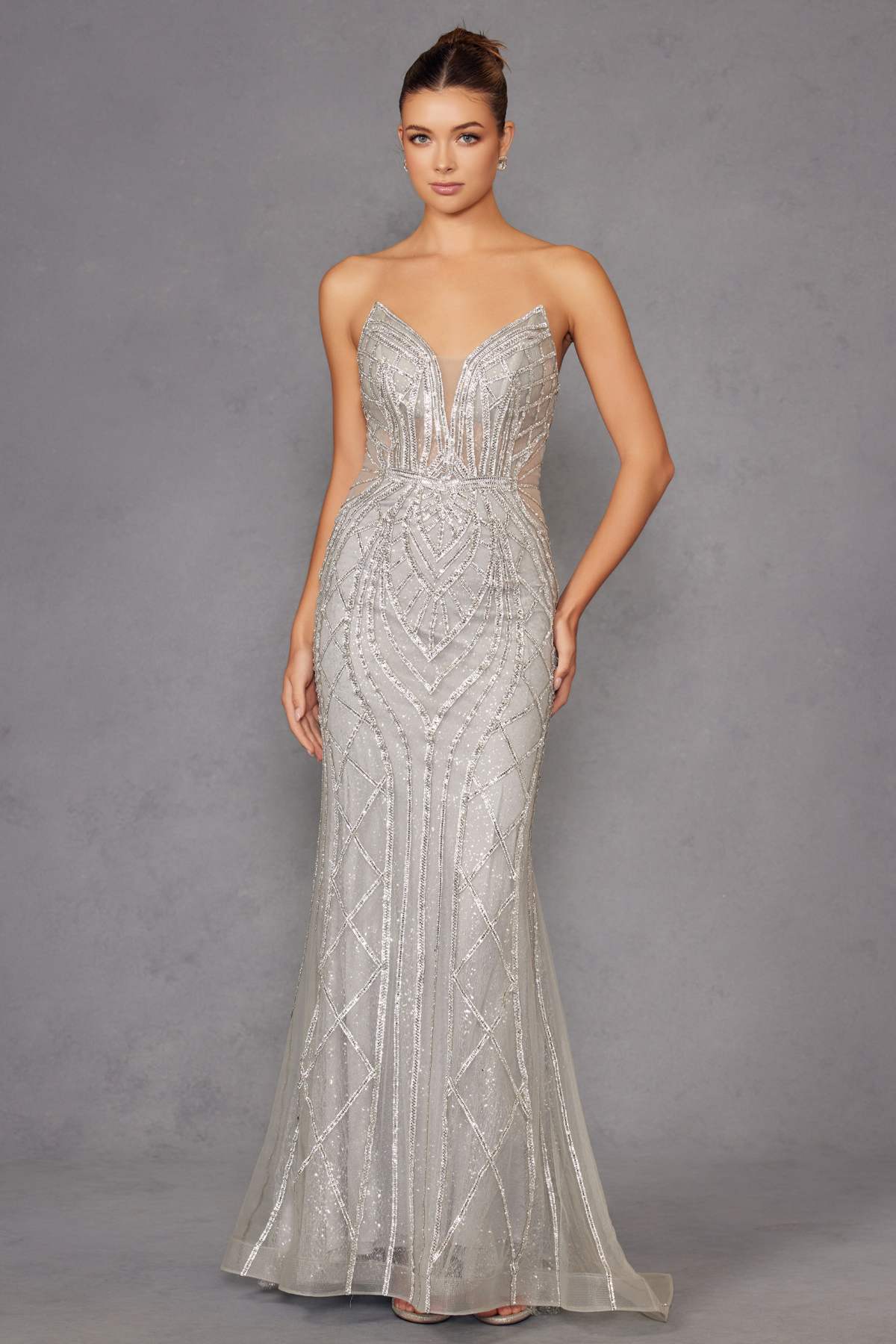 Juliet JT2525L Luxury High End Strapless Fitted Evening Gown