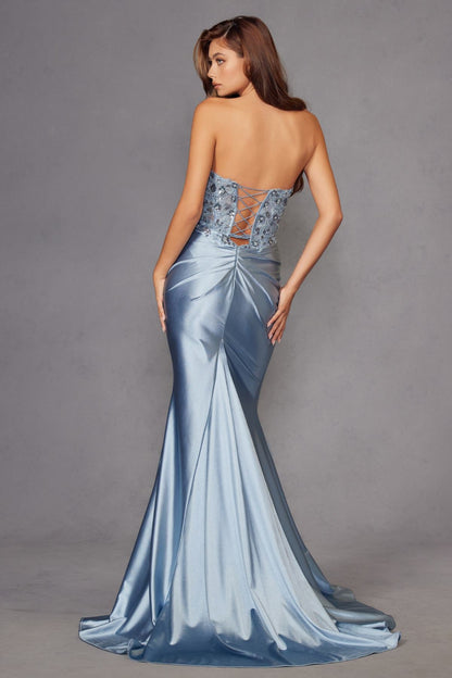 Juliet JT2534K Strapless Sweetheart Boned Corset Satin Prom Gown