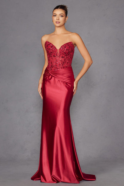 Juliet JT2534K Strapless Sweetheart Boned Corset Satin Prom Gown