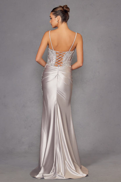 Juliet JT2536K Strapless Sweetheart Corset Back Fitted Satin Prom Gown