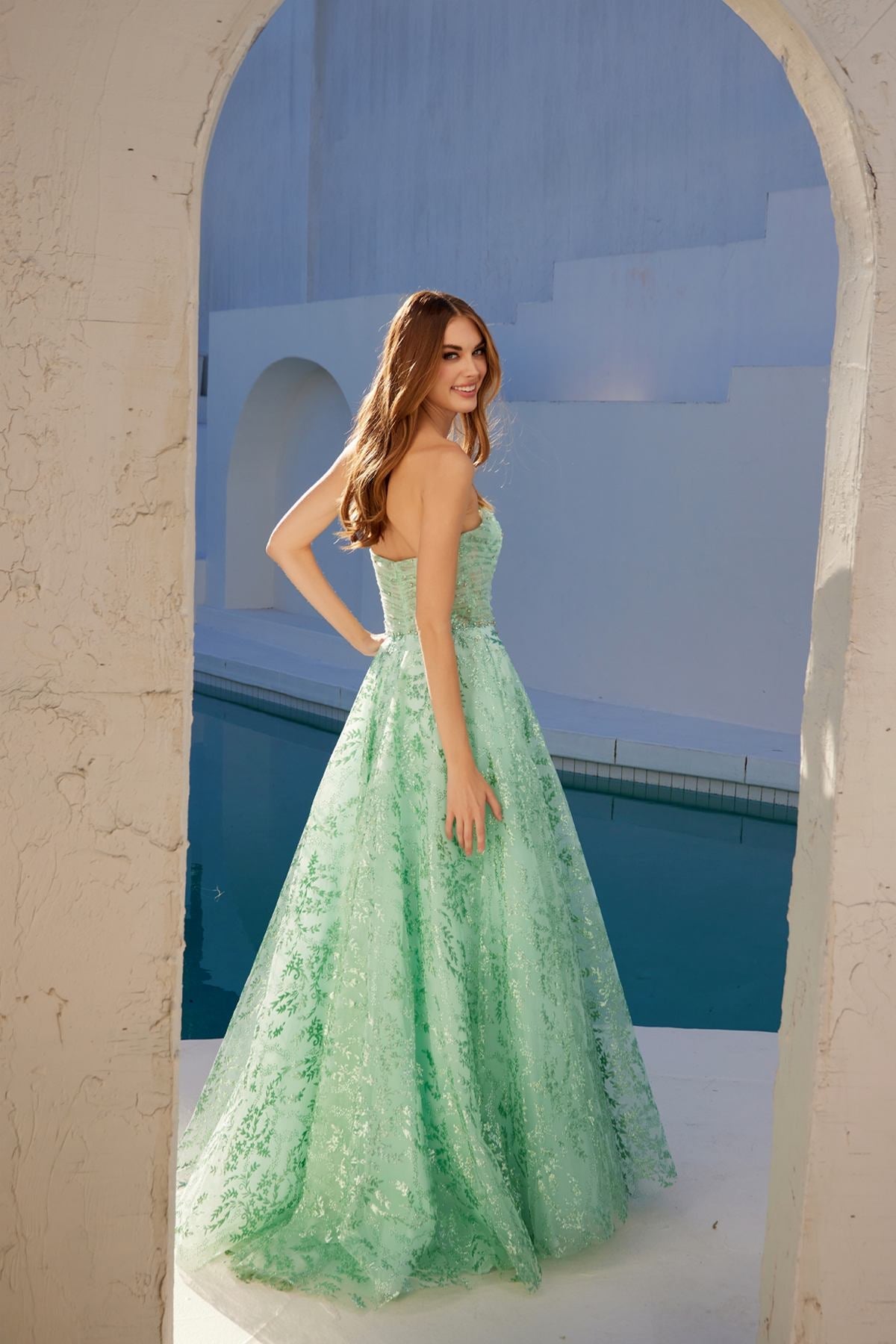Juliet JT2547S Strapless Sweetheart A-Line Mint Gown
