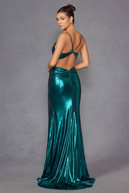 Juliet JT2567U Metallic Fitted Evening Gown