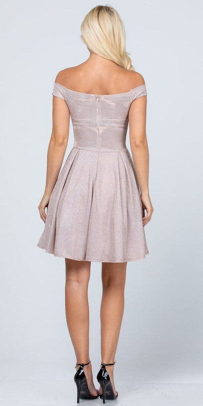CLEARANCE - La Scala 25759 Short Off the Shoulder Skater Dress Glitter Jacquard (Size S)