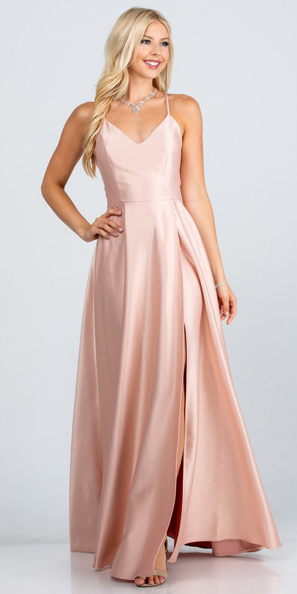 LIQUIDACIÓN - La Scala 25895 Vestido largo de satén elástico con espalda abierta y tirantes finos (Talla XL)