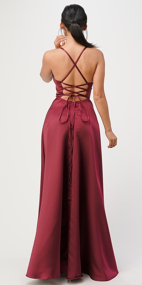 LIQUIDACIÓN - La Scala 25895 Vestido largo de satén elástico con espalda abierta y tirantes finos (Talla XL)