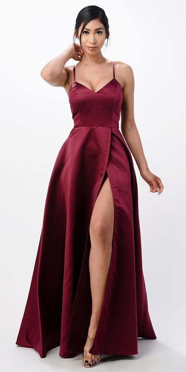 LIQUIDACIÓN - La Scala 25895 Vestido largo de satén elástico con espalda abierta y tirantes finos (Talla XL)