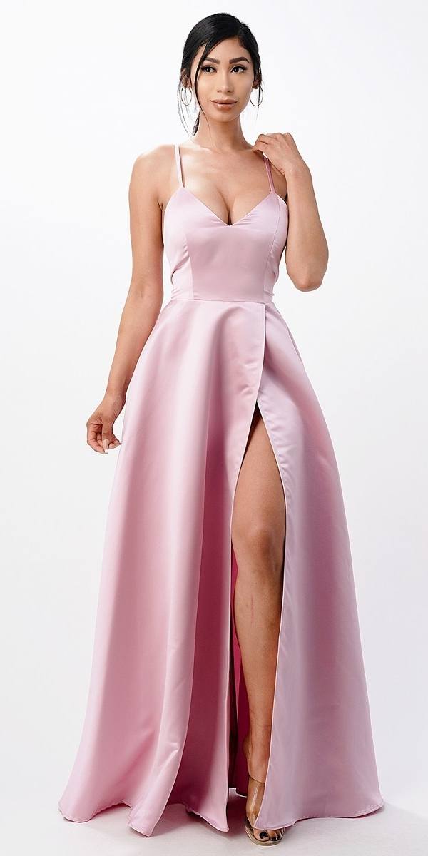 LIQUIDACIÓN - La Scala 25895 Vestido largo de satén elástico con espalda abierta y tirantes finos (Talla XL)