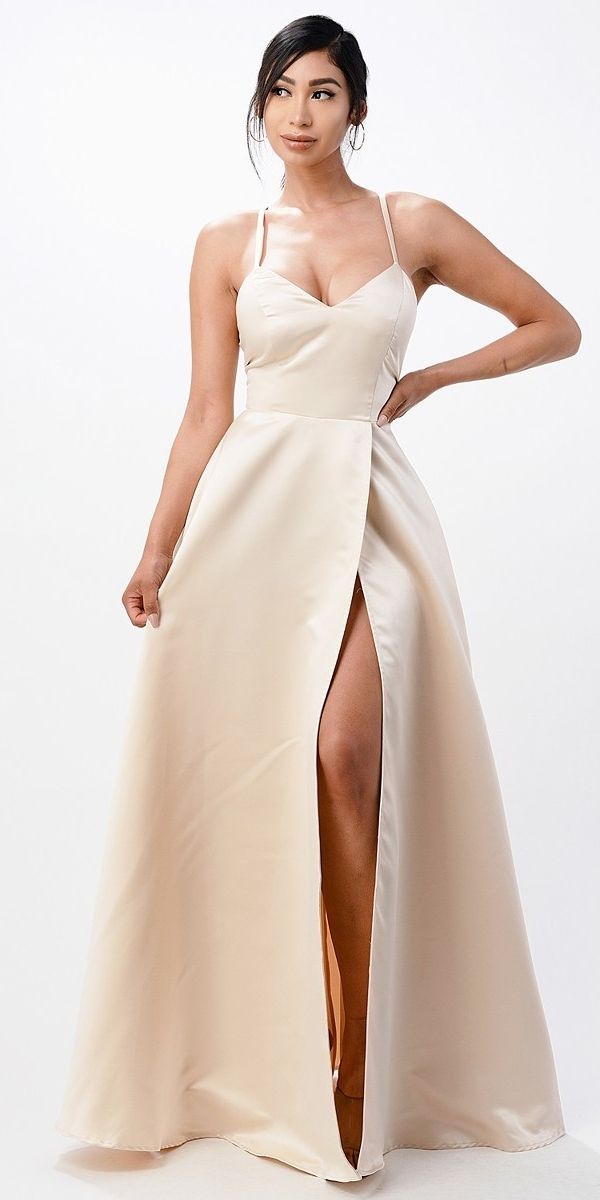 LIQUIDACIÓN - La Scala 25895 Vestido largo de satén elástico con espalda abierta y tirantes finos (Talla XL)
