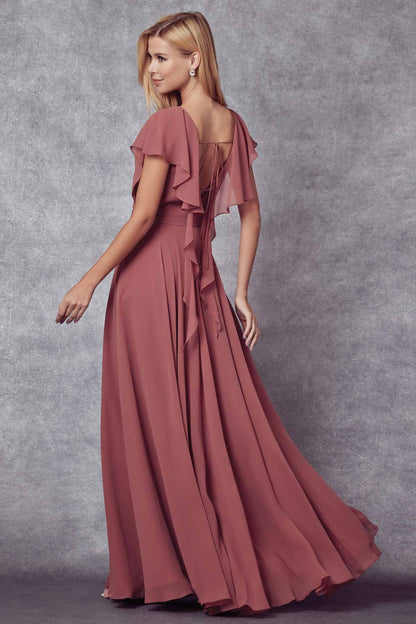 Juliet 261 Flutter Sleeve Formal Dress Cascade Back