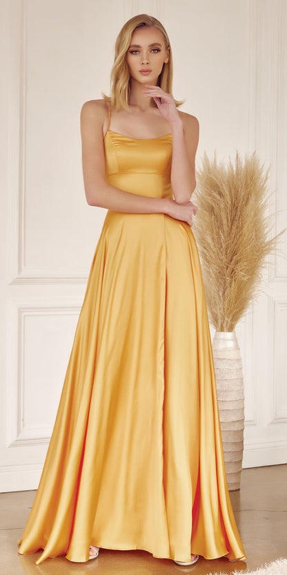 Juliet 278 Formal A-Line Satin Gown with Side Pockets