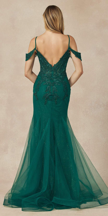 Juliet 281 Long Fully Mesh Gown Off the Shoulder Sleeves Mermaid Skirt