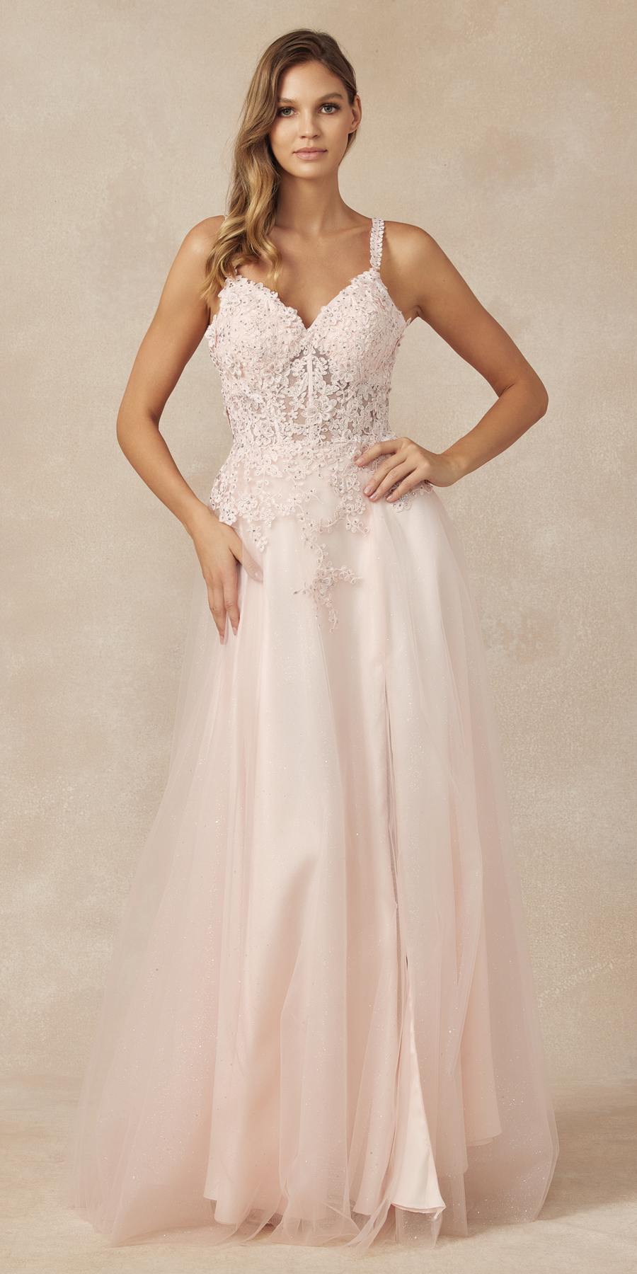 Juliet 283 3D Flowers Embroidered Tulle Glitter Skirt High Slit