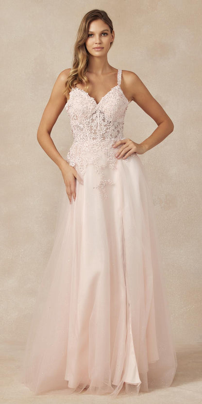 Juliet 283 3D Flowers Embroidered Tulle Glitter Skirt High Slit