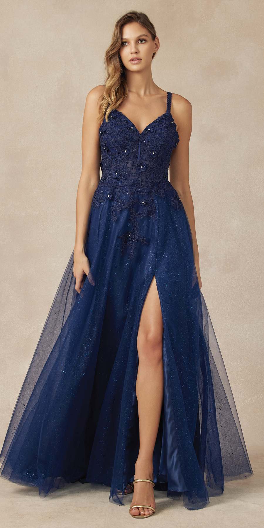 Juliet 283 3D Flowers Embroidered Tulle Glitter Skirt High Slit