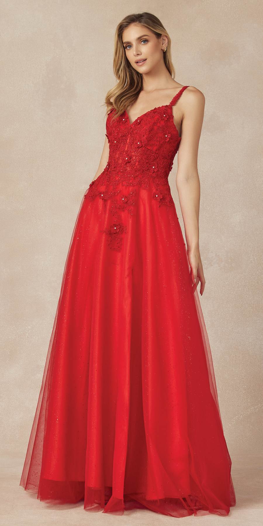 Juliet 283 3D Flowers Embroidered Tulle Glitter Skirt High Slit