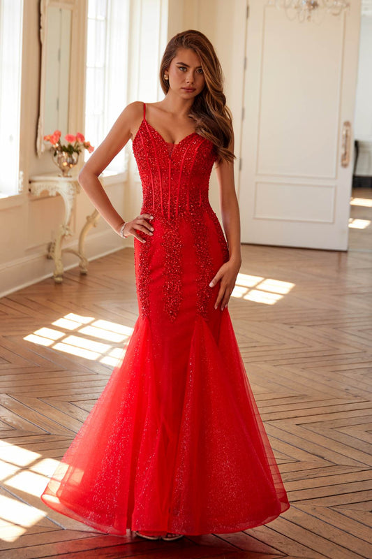 Juliet JT2883C Embellished Fitted Corset Mermaid Gown