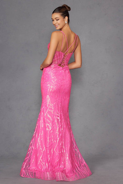 Juliet JT2886C Strapless Sweetheart Corset Sequin Fitted Gown
