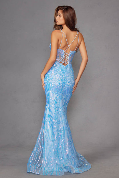 Juliet JT2886C Strapless Sweetheart Corset Sequin Fitted Gown