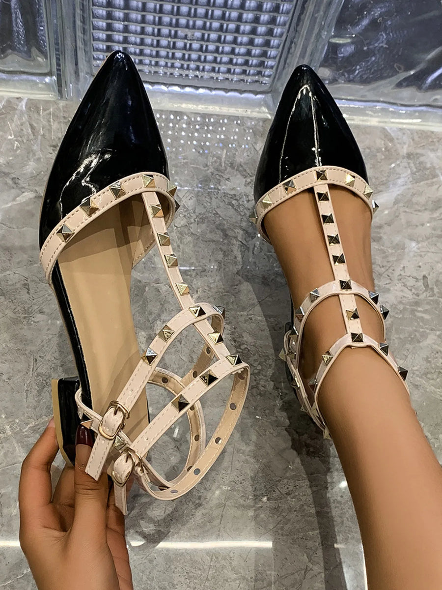 Studded Point Toe Block Heels Sandals