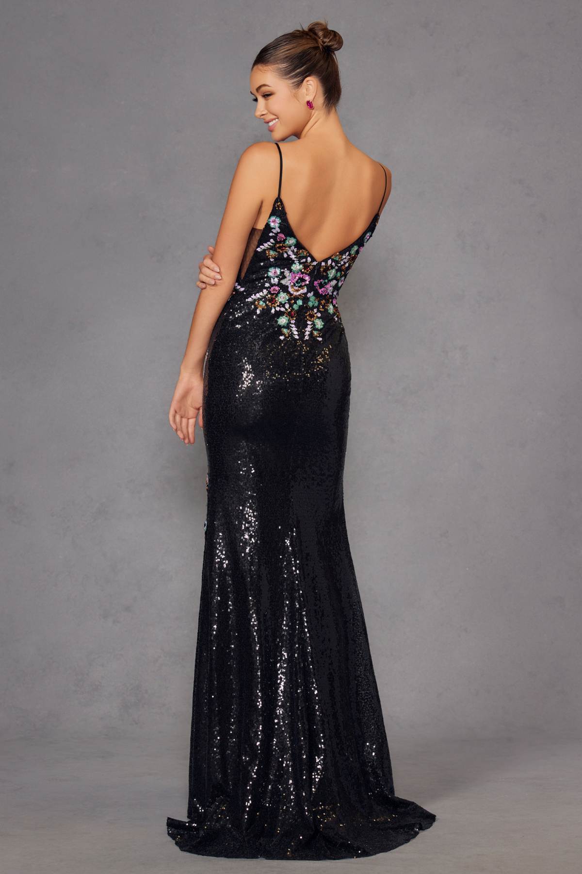 Juliet JT2909K Fitted Floral Embroidery and Sequin Prom Gown