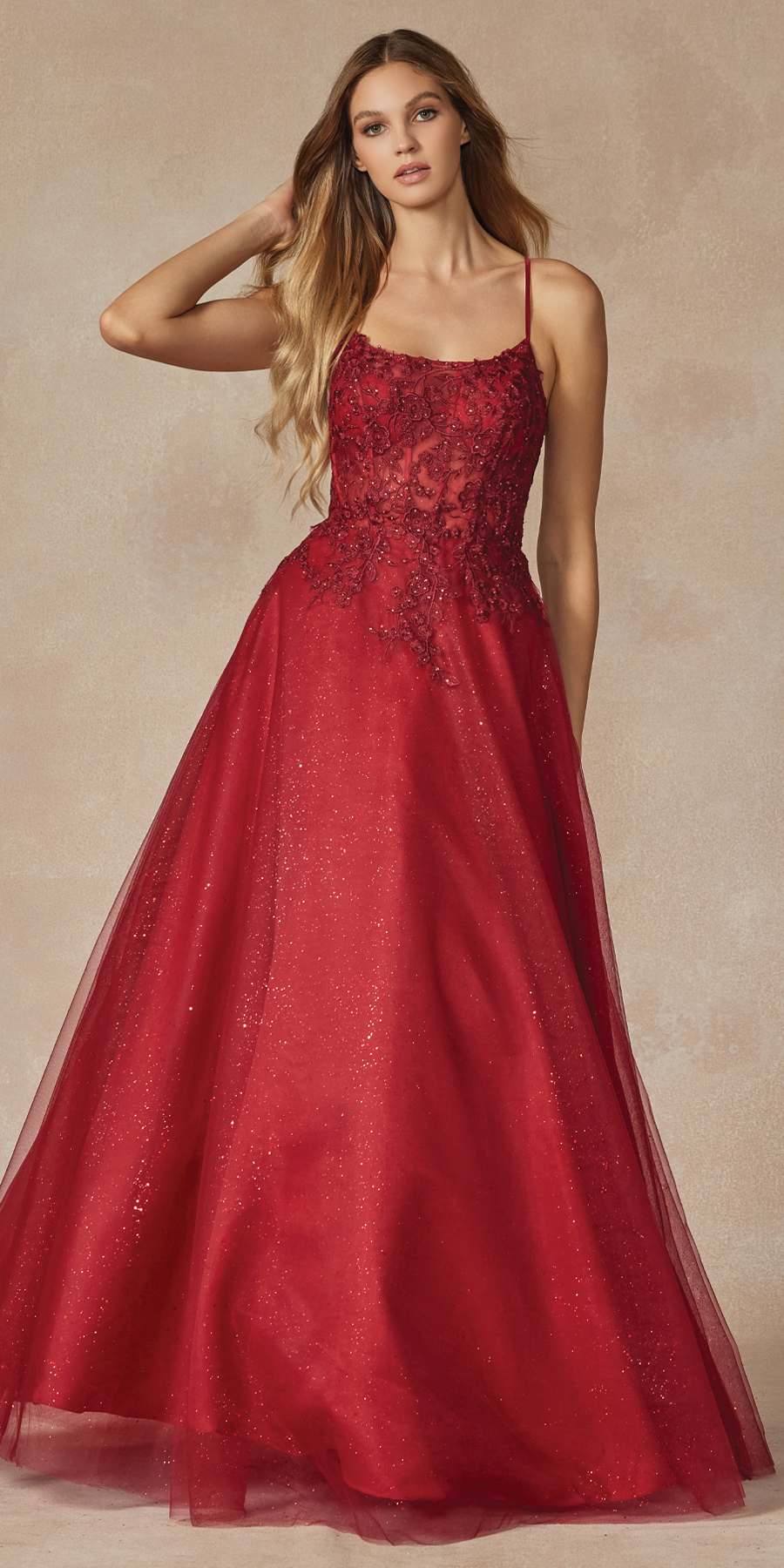 Juliet 295 Floor Length Leaf Lace Gown Corset Bodice Prom Gown