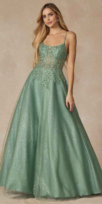 Juliet 295 Floor Length Leaf Lace Gown Corset Bodice Prom Gown