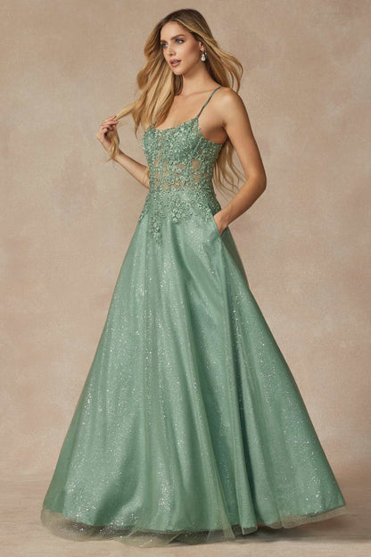 Juliet 295 Floor Length Leaf Lace Gown Corset Bodice Prom Gown