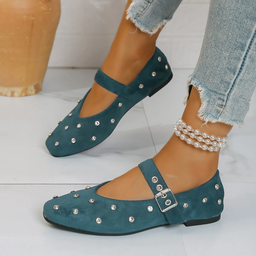 Rhinestone Buckle Flat Mary Jane Loafers