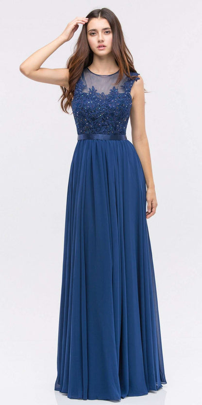 CLEARANCE - Eureka 3611 Lace Illusion Bodice Bateau Neck A-line Long Dress (Size L)