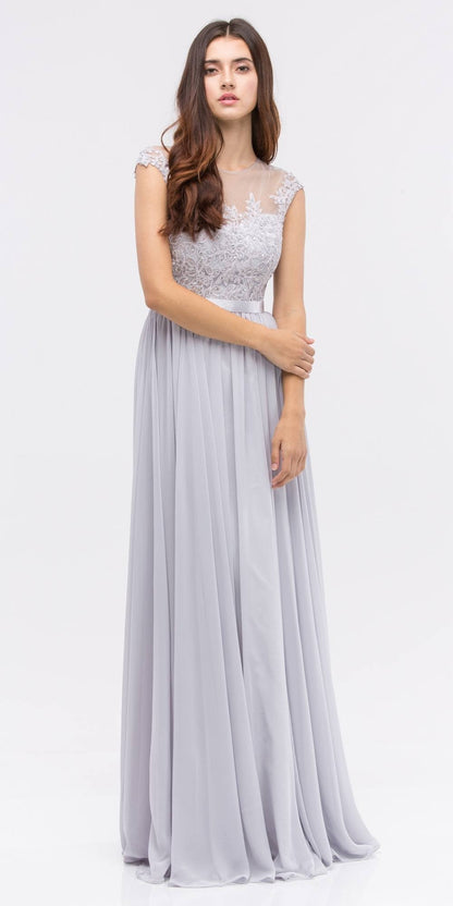 CLEARANCE - Eureka 3611 Lace Illusion Bodice Bateau Neck A-line Long Dress (Size L)
