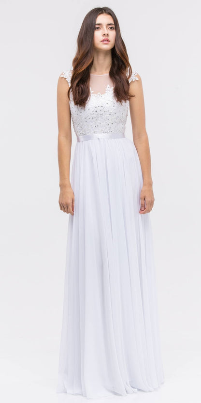 CLEARANCE - Eureka 3611 Lace Illusion Bodice Bateau Neck A-line Long Dress (Size L)
