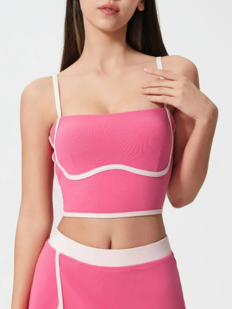 Millennia Contrast Trim Square Neck Active Cami with Detachable Chest Pads