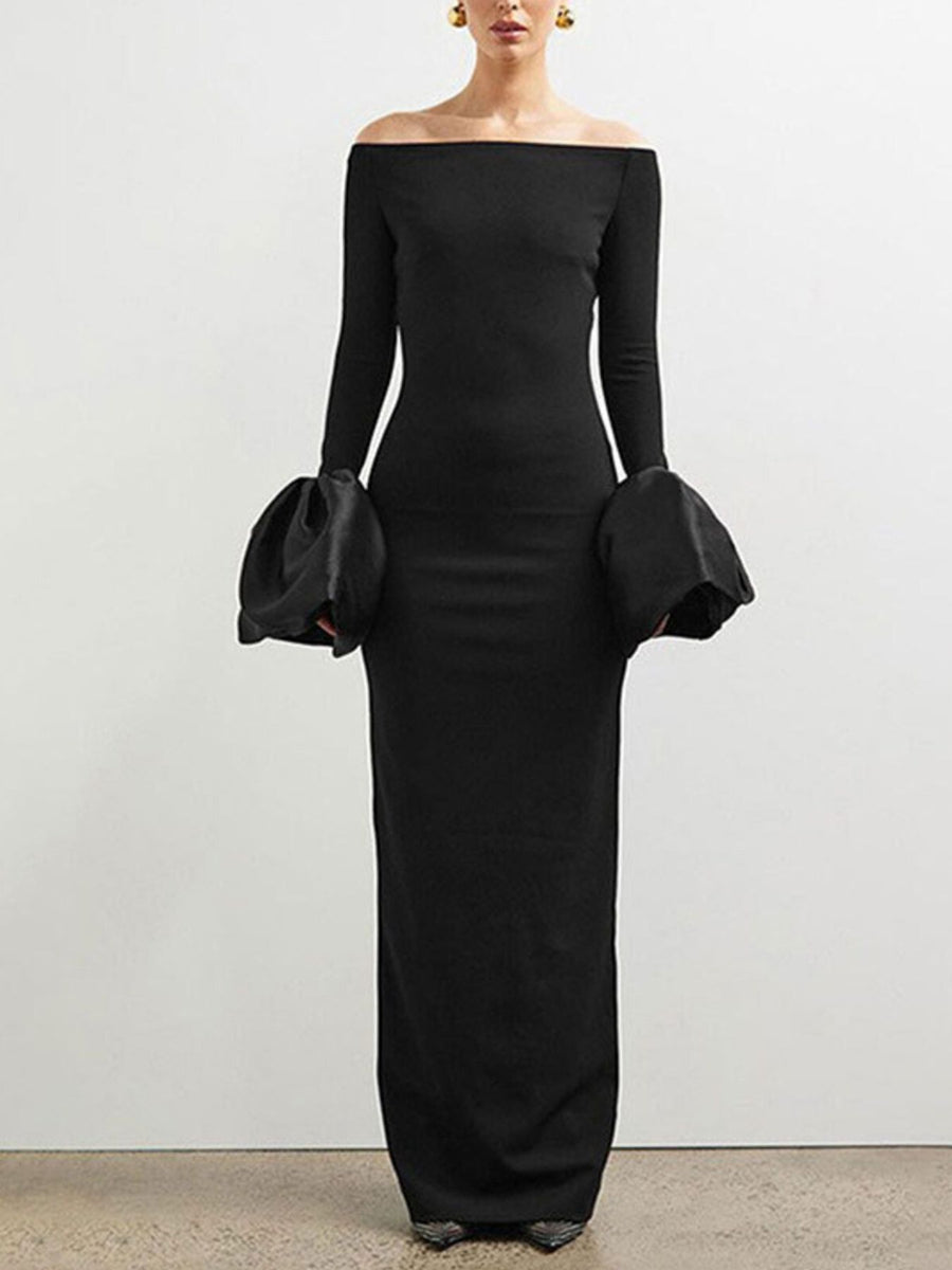 Off-Shoulder Flounce Sleeve Maxi Dress