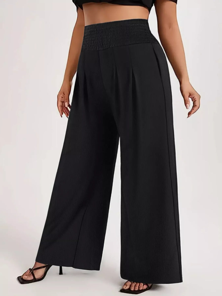 Plus Size High Waist Wide Leg Smocked Waist Pants