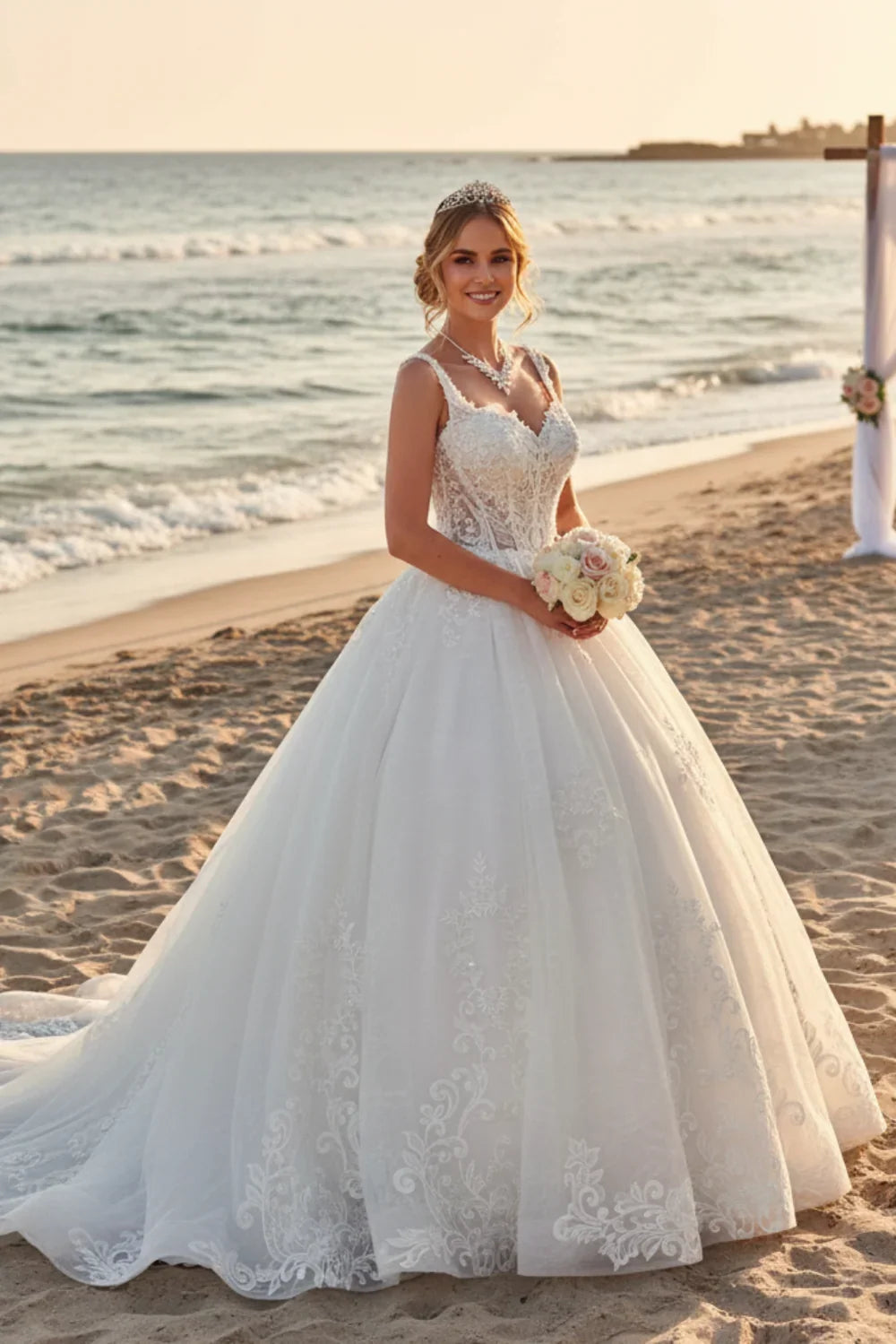 Vestido de novia DeKlaire Bridal 489 escote en V corte A tipo bola