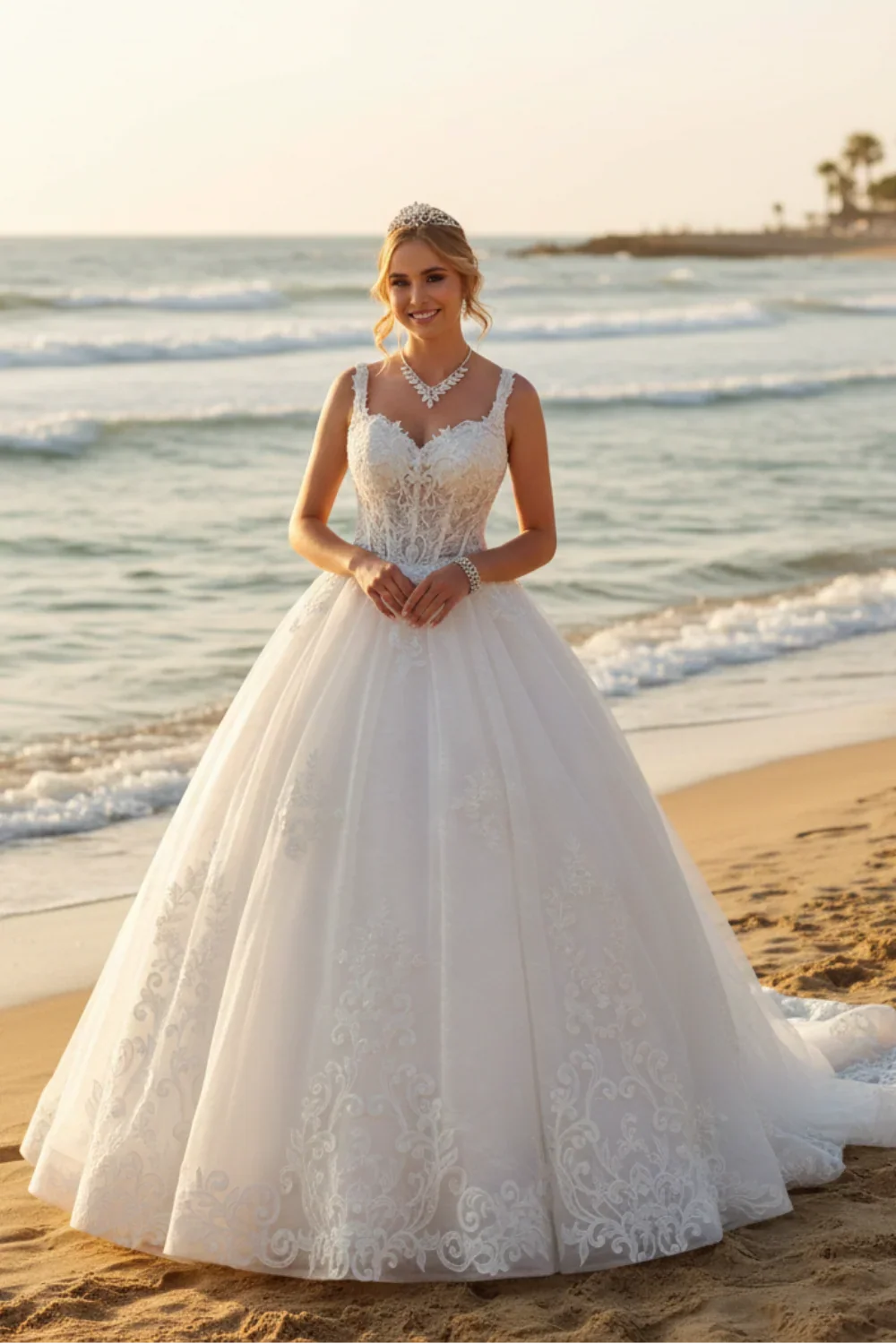 Vestido de novia DeKlaire Bridal 489 escote en V corte A tipo bola