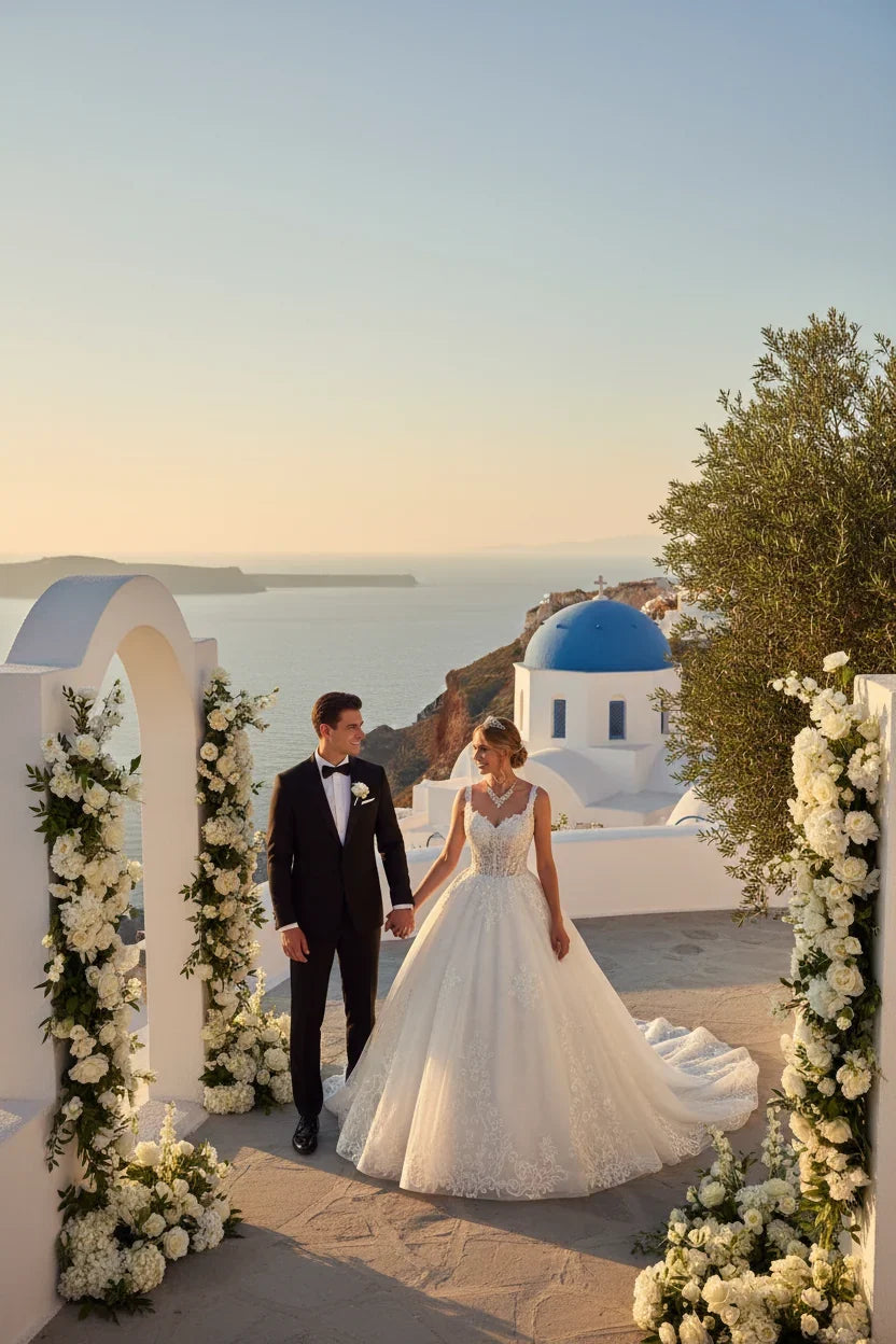 Vestido de novia DeKlaire Bridal 489 escote en V corte A tipo bola