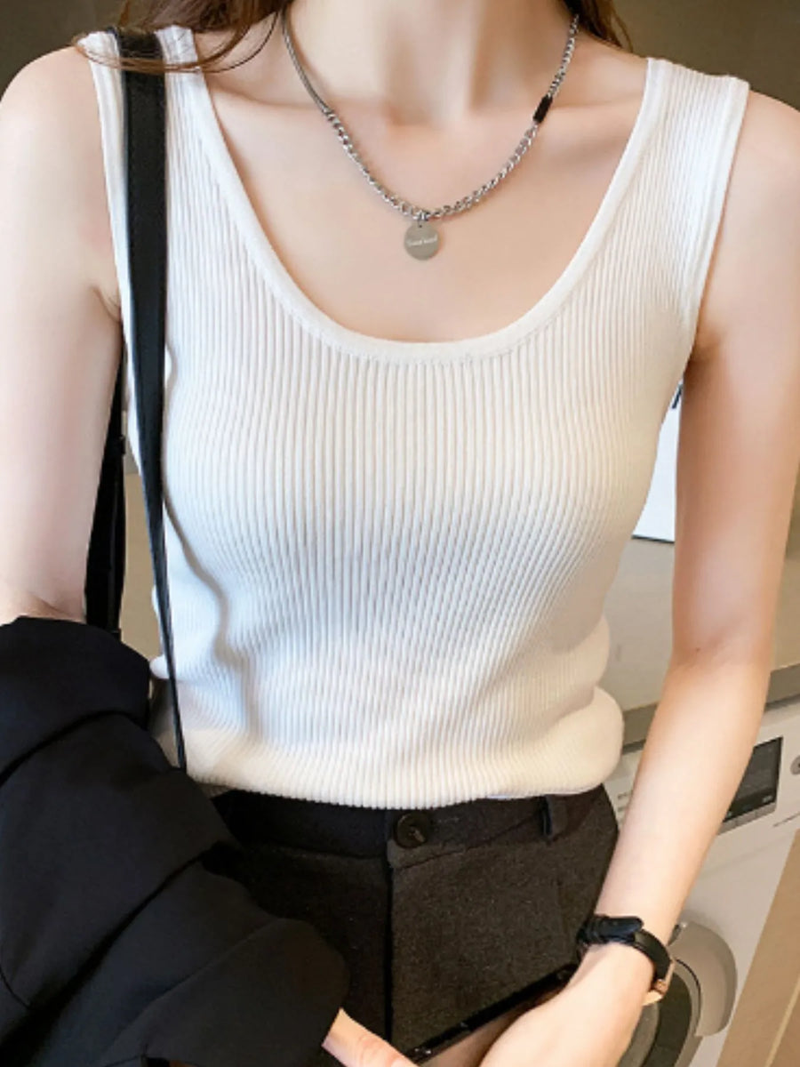 Plus Size Ribbed Scoop Neck Tank