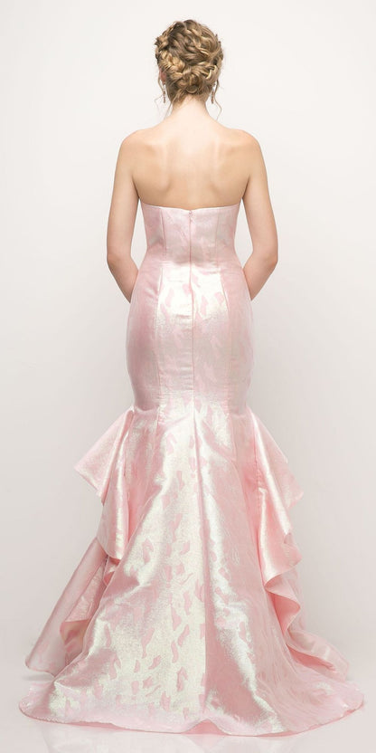 Cinderella Divine A5033 Strapless Jacquard Layered Mermaid Gown V-Neckline